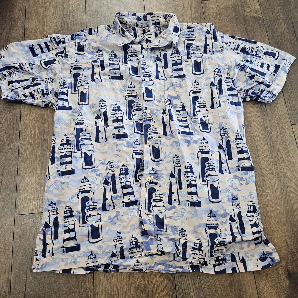 Rum Reggae Blue and White Lighthouse Print Men's Shirt